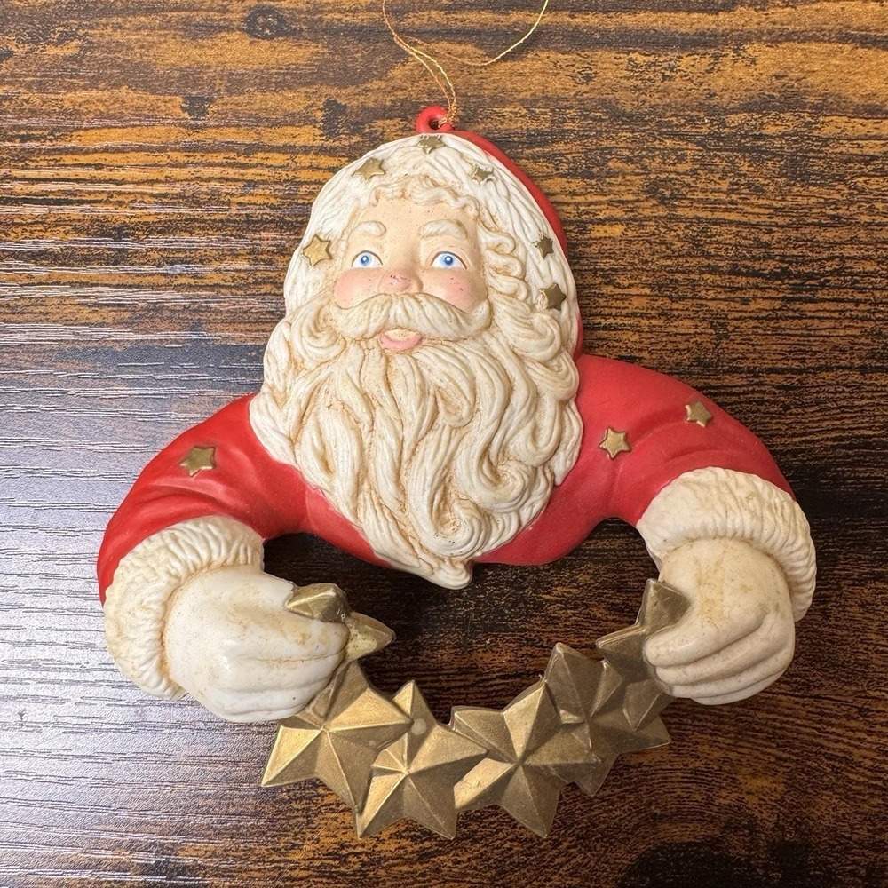 Silvestri Vintage Santa Claus Ornament Holding Gold Star Garland Hand Painted